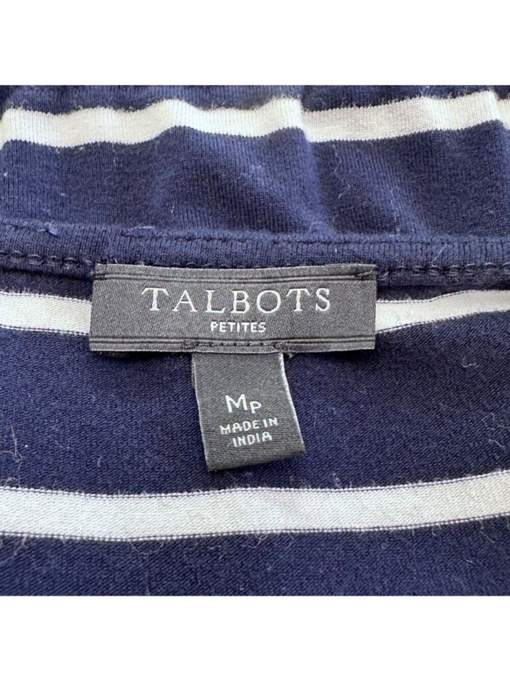 Talbots Dress Women M Petite Navy Blue White Striped Pink Embroidered Maxi Dress - Picture 8 of 16